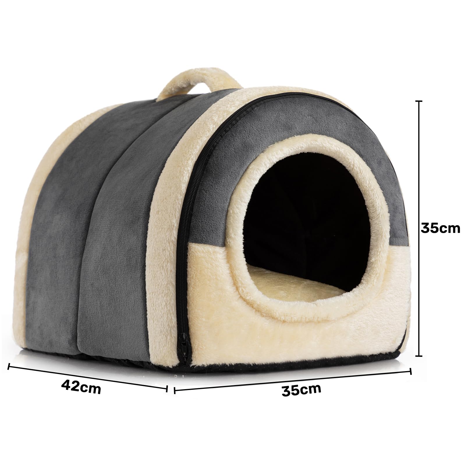 Gadvera 2-in-1 Foldable Cat & Small Dog Bed - Crystal Velvet Cat Cave, Indoor/Outdoor, Dark Grey