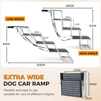 Gadvera™ Extra-Wide Aluminum Dog Ramp – Non-Slip 4-Step Folding Pet Stairs for Cars, SUVs & Trucks | Lightweight, Easy to Fold, with Carpet Surface for Safe Travel
