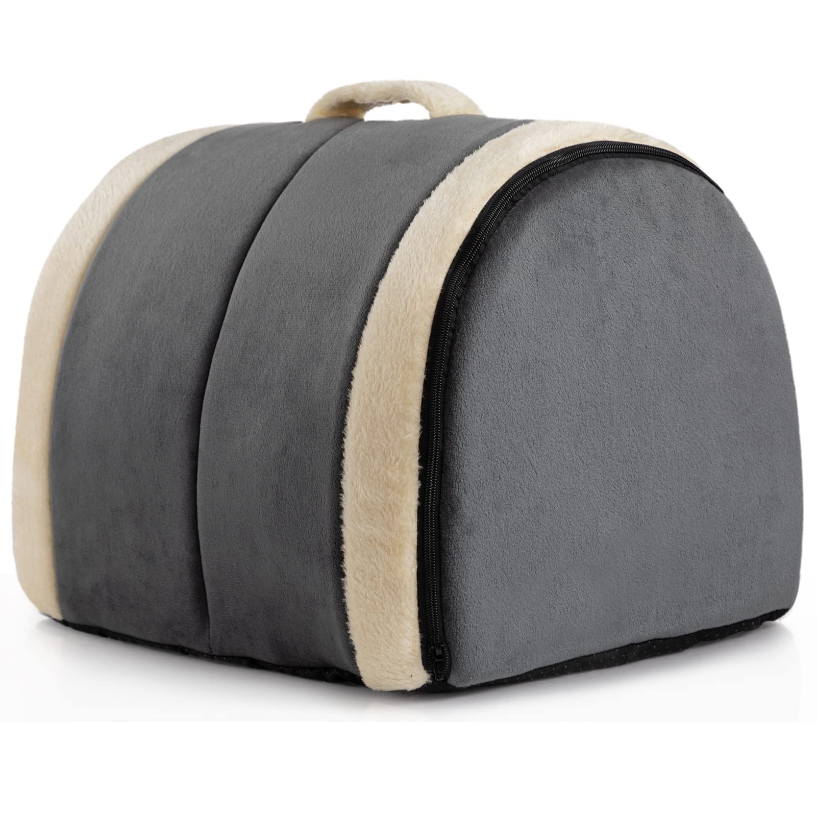 Gadvera 2-in-1 Foldable Cat & Small Dog Bed - Crystal Velvet Cat Cave, Indoor/Outdoor, Dark Grey