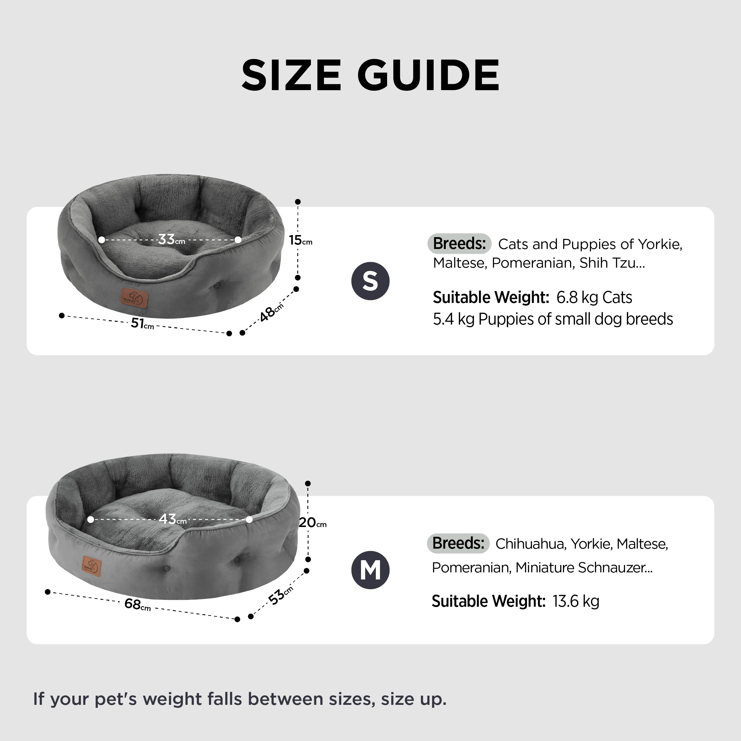 Gadvera Round Cat Bed - Washable, Slip-Resistant, Reversible Cushion, 51x48x15cm - Grey