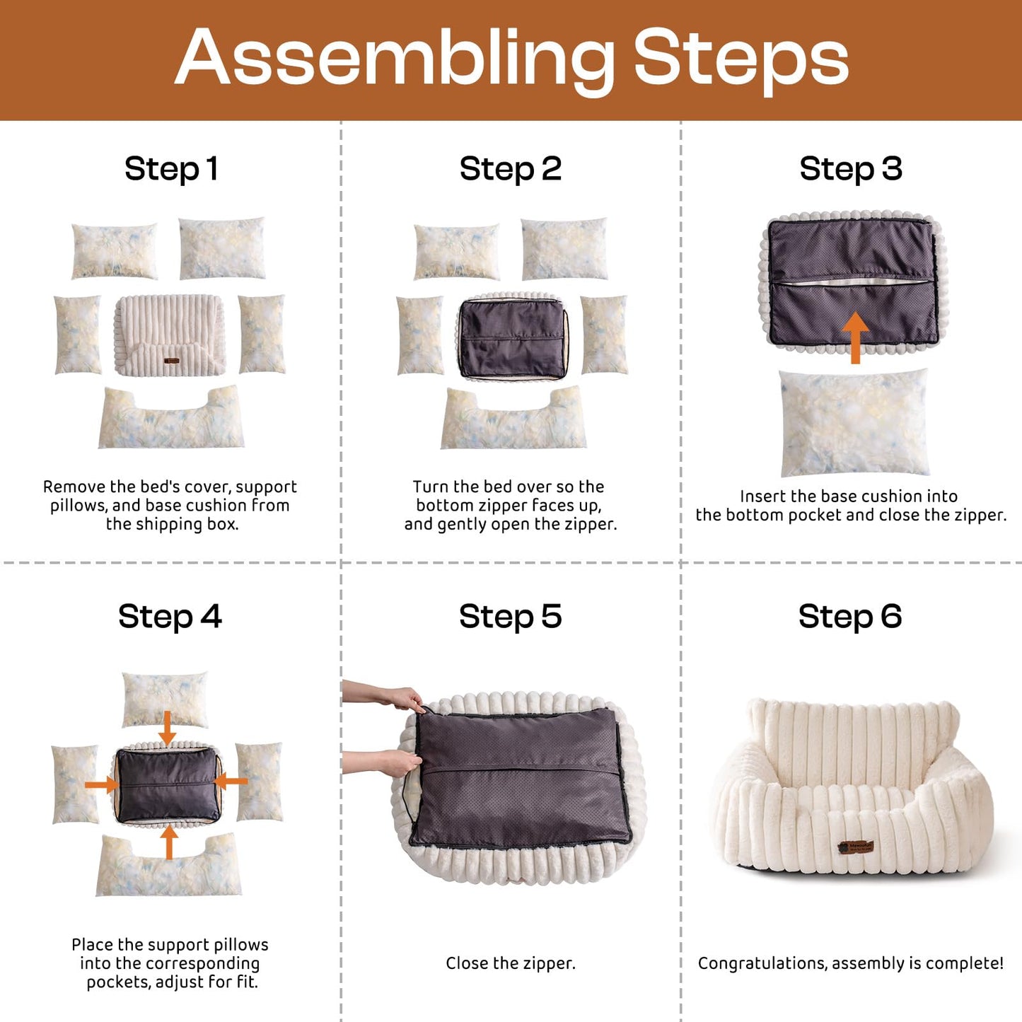 Gadvera Dog Sofa Bed - Soft & Fluffy Cat Bed with Removable Washable Cover - Grey