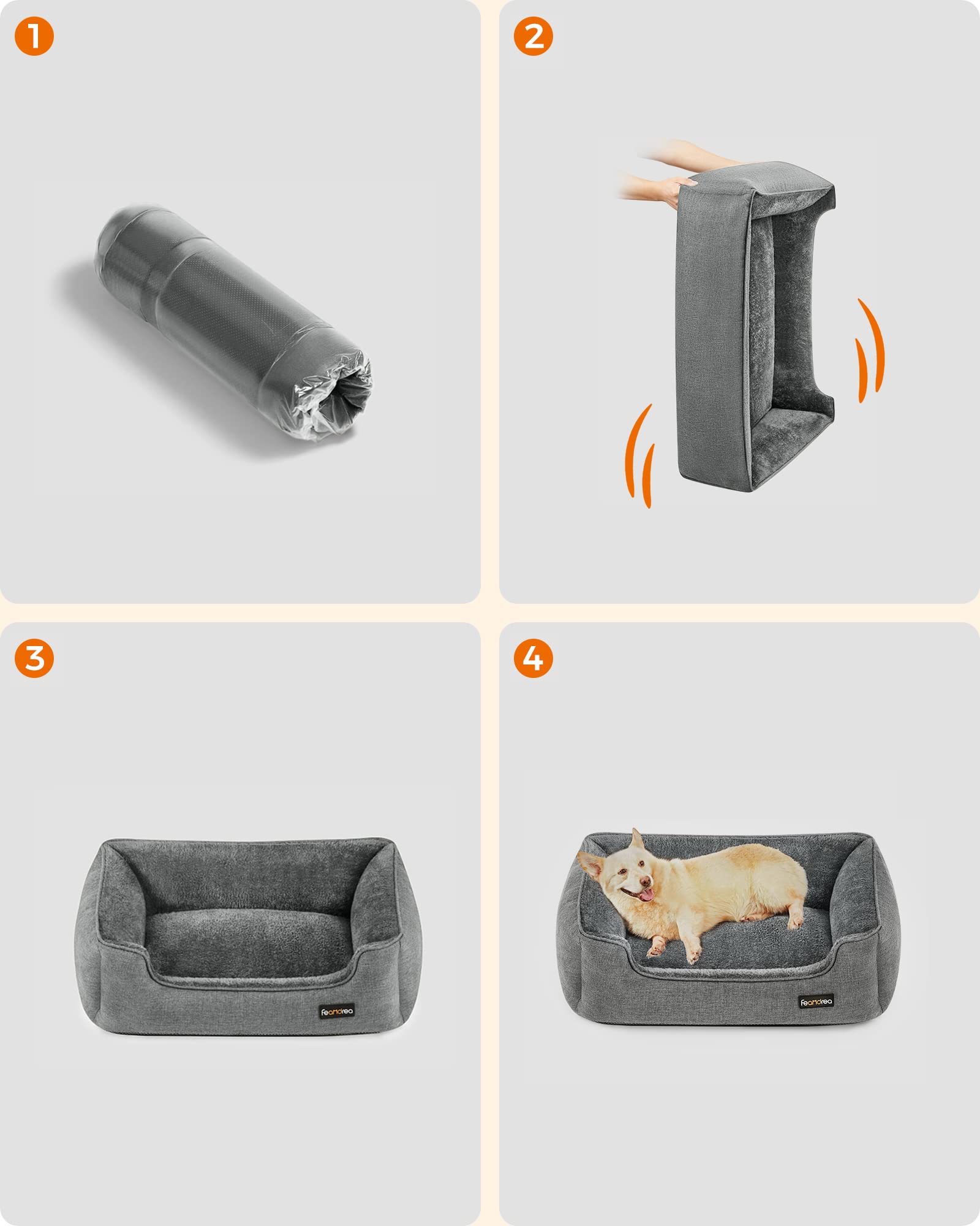 Gadvera Dog Bed - Linen-Look, Raised Edges, Non-Slip, Washable Cover, L (90x75x25cm)