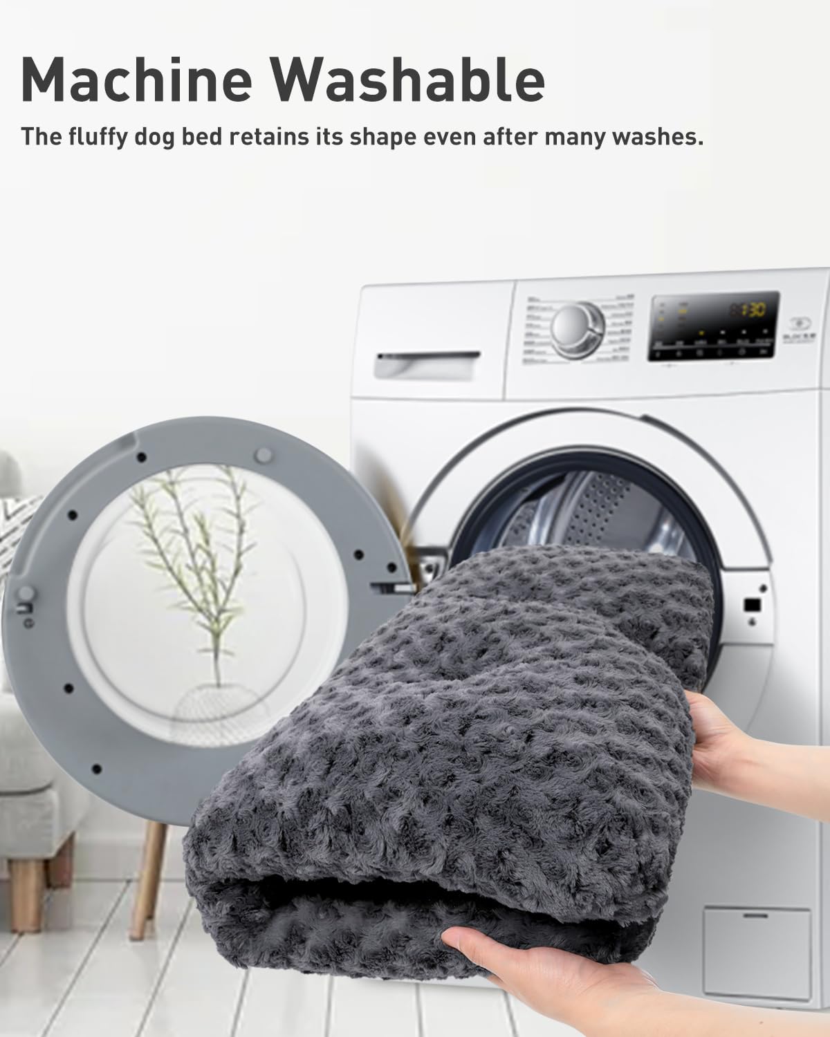 Gadvera Large Dog Bed - Washable, Anti-Anxiety, Non-Skid, 90x60x8cm - Dark Grey