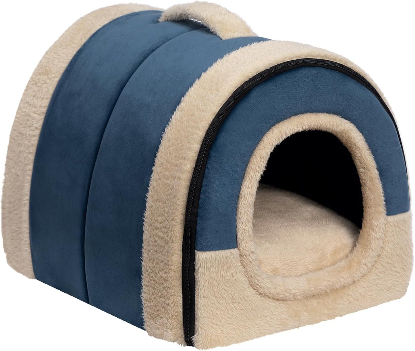 Gadvera 2-in-1 Foldable Cat & Small Dog Bed - Crystal Velvet Cat Cave, Indoor/Outdoor
