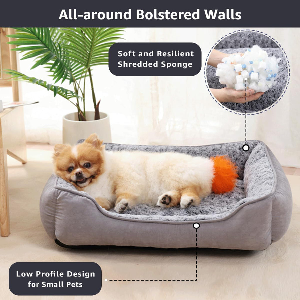 Gadvera Small Dog Bed - Washable Plush, Non-Slip, 60x45cm - Grey