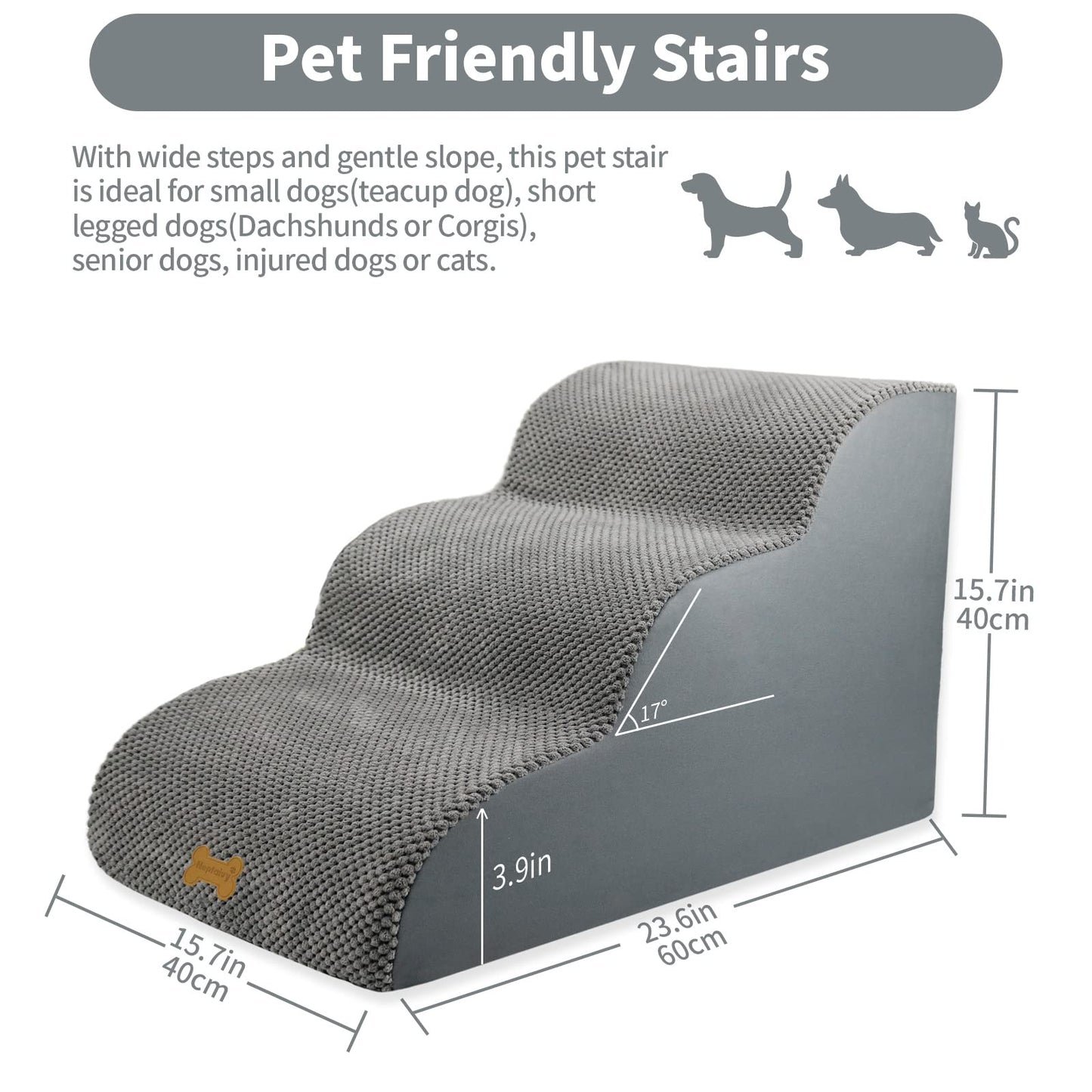 Gadvera 3-Step Dog Stairs - Non-Slip, High-Density Foam, Removable Cover