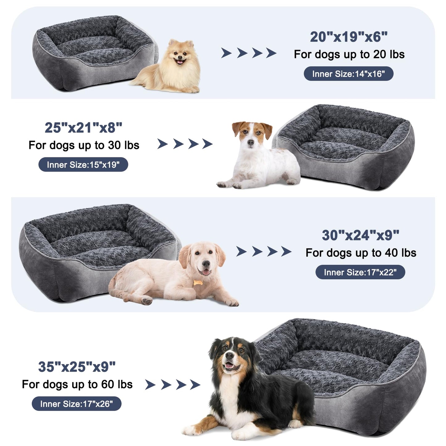 Gadvera Medium Dog Bed - Washable Plush, Non-Slip, Grey - Small, Medium, Large