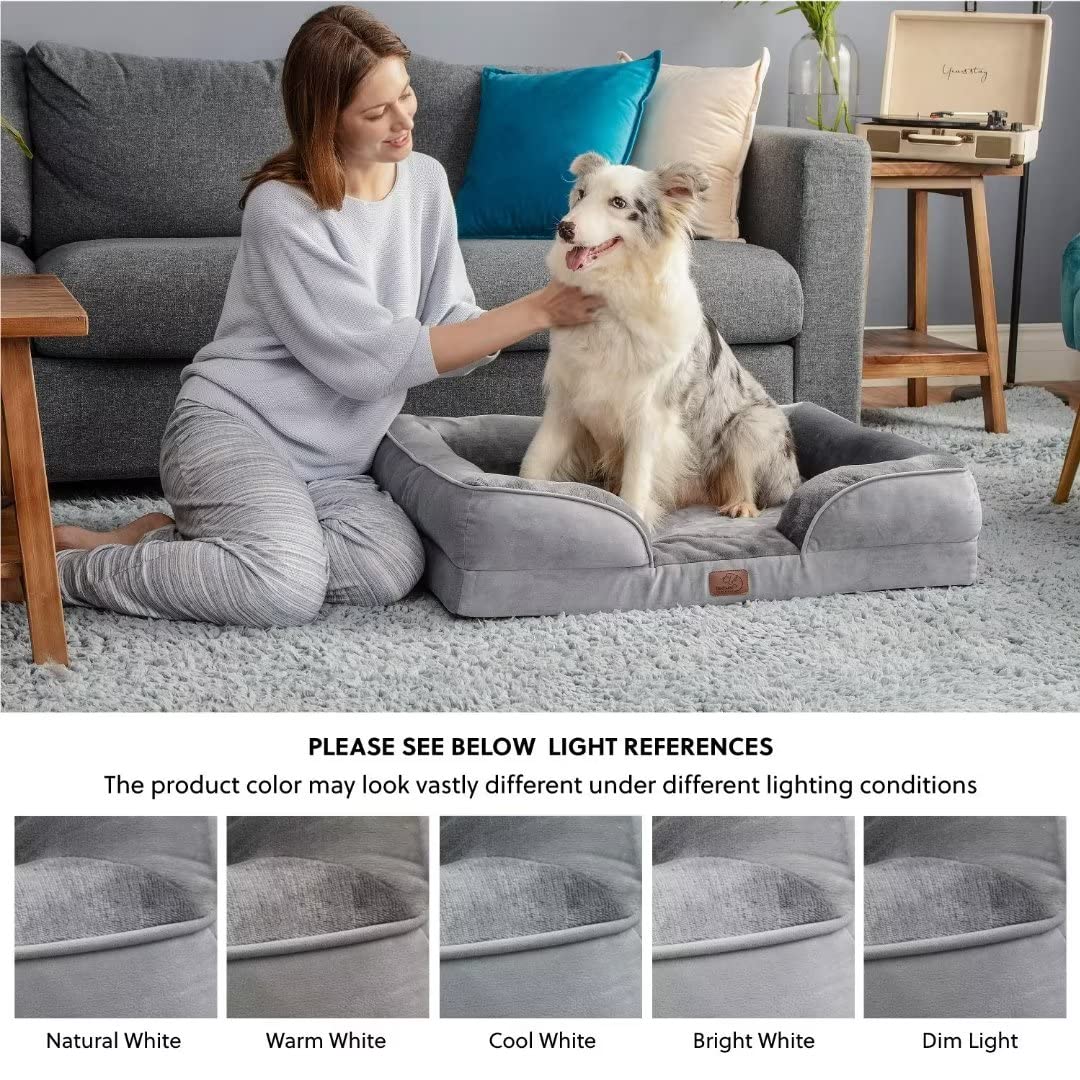 Gadvera Large Orthopedic Dog Bed Sofa - Washable, U-Shape Bolster, Waterproof, 89x63x16cm - Grey