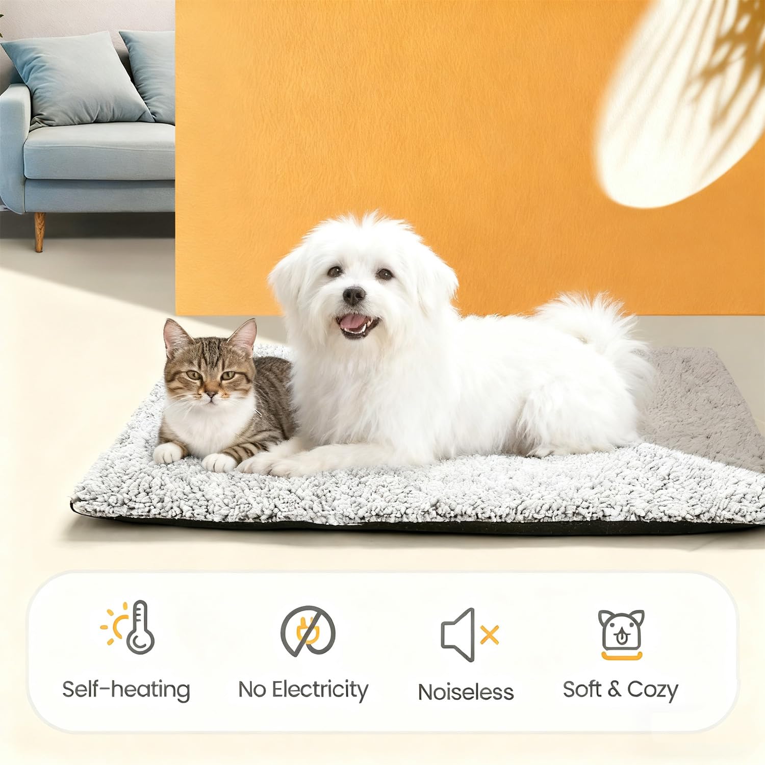 Gadvera Self-Heating Cat Bed - Washable Warming Pet Pad, Electric-Free, Non-Slip, 74x47cm
