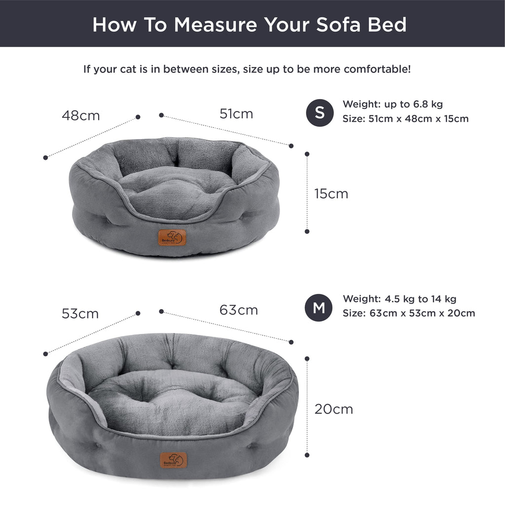 Gadvera Round Cat Bed - Washable, Slip-Resistant, Reversible Cushion, 51x48x15cm - Grey