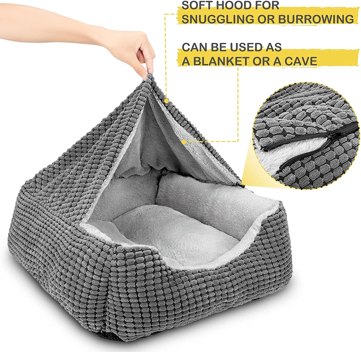 Gadvera Hooded Dog Bed - Warm Pet Cave, Washable, Fits Dogs Up to 60lbs