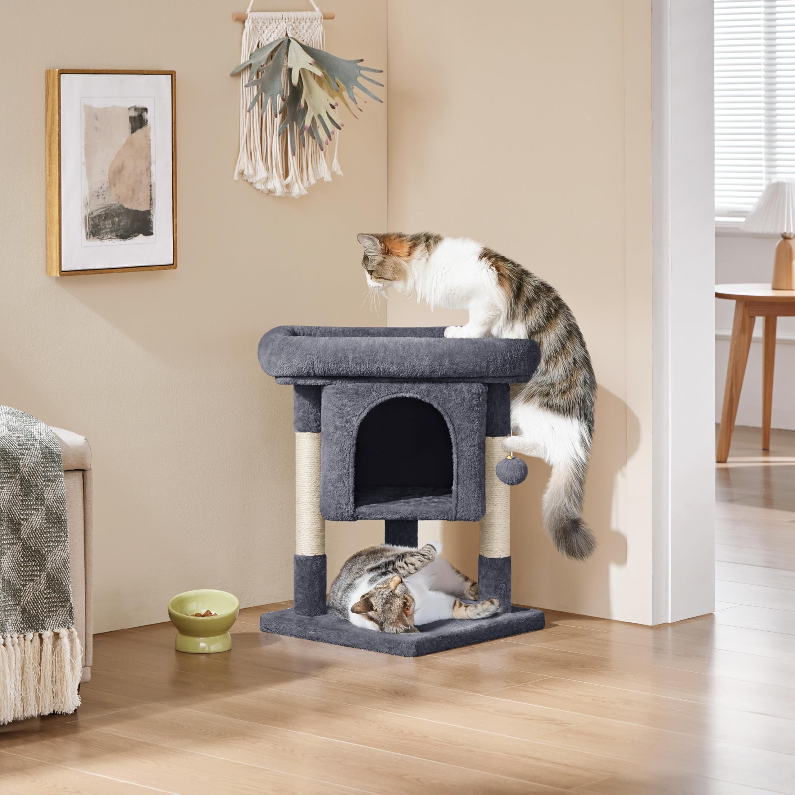 Gadvera 59cm Cat Tree - Scratching Post, Condo & Hanging Ball - Dark Grey