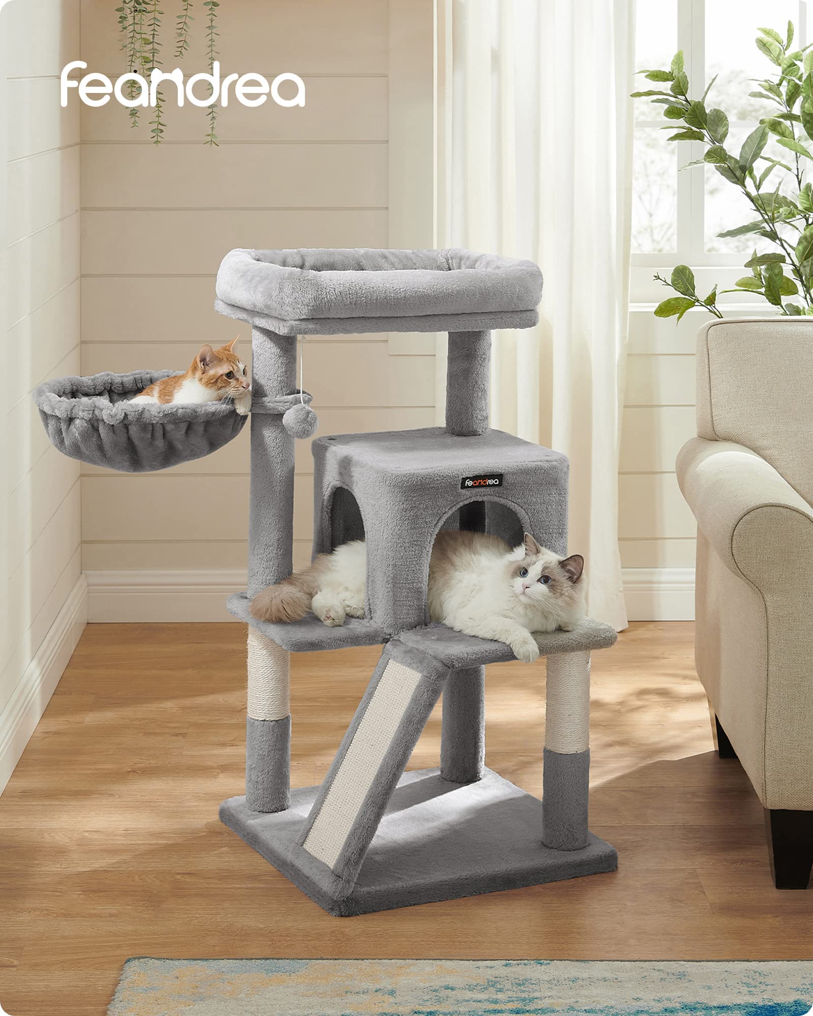 Gadvera Cat Tree - Widened Perch for Large Cats - Light Grey