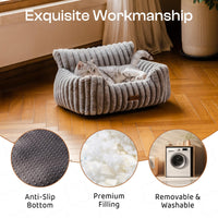 Gadvera Dog Sofa Bed - Soft & Fluffy Cat Bed with Removable Washable Cover - Grey