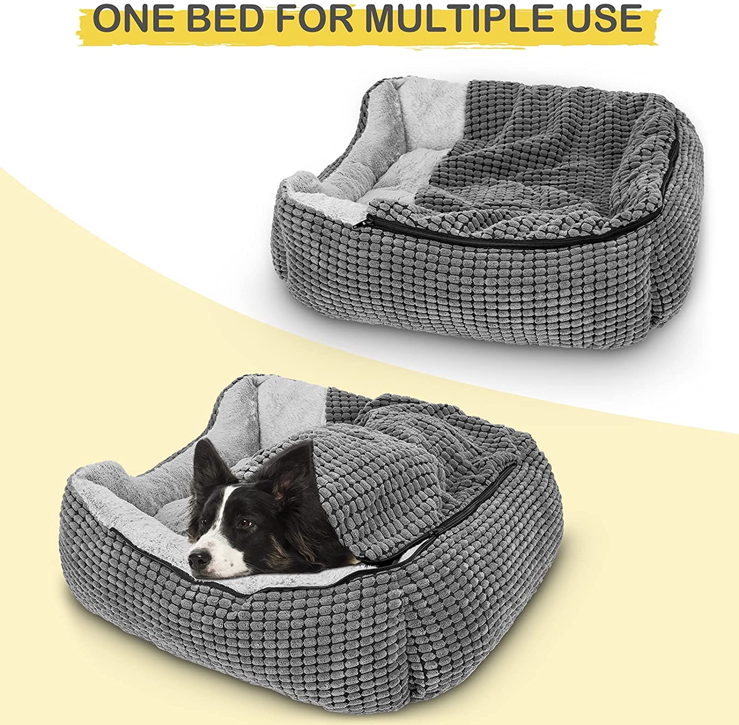 Gadvera Hooded Dog Bed - Warm Pet Cave, Washable, Fits Dogs Up to 60lbs