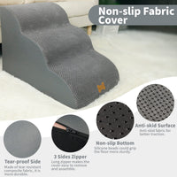 Gadvera 3-Step Dog Stairs - Non-Slip, High-Density Foam, Removable Cover