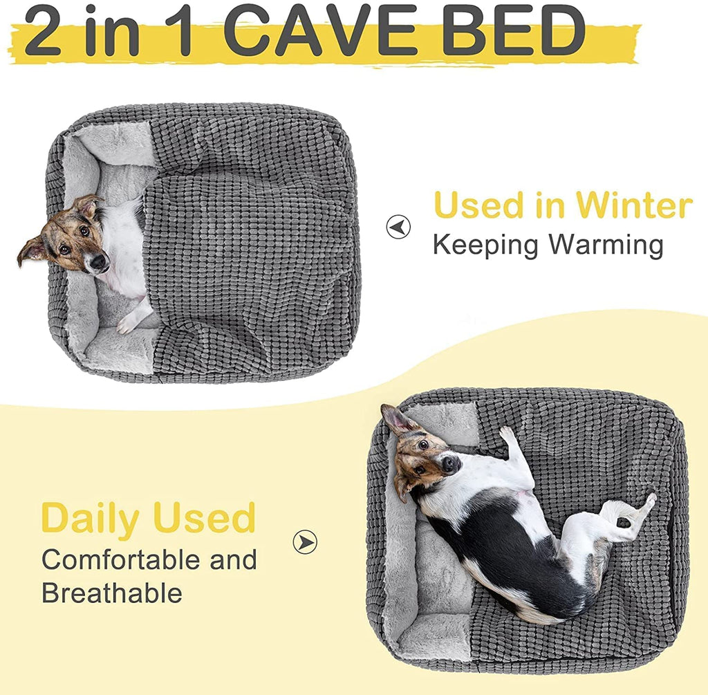 Gadvera Hooded Dog Bed - Warm Pet Cave, Washable, Fits Dogs Up to 60lbs