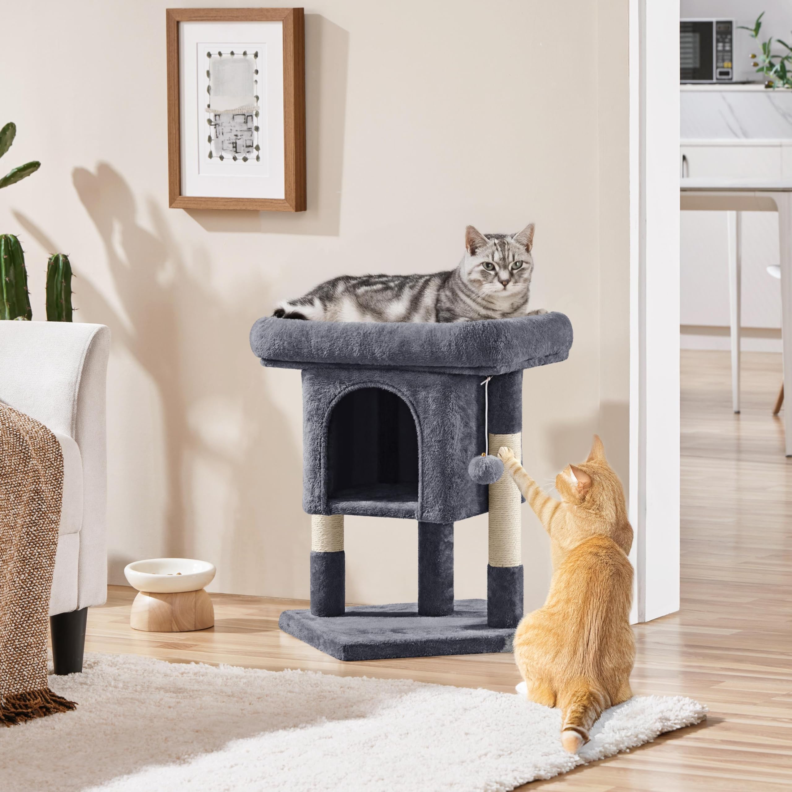 Gadvera 59cm Cat Tree - Scratching Post, Condo & Hanging Ball - Dark Grey