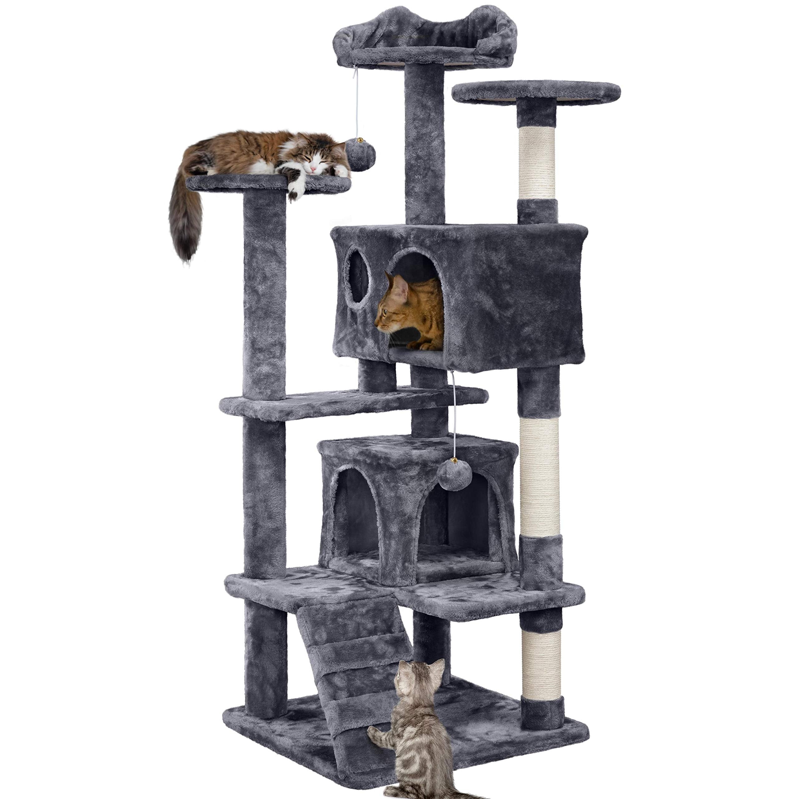 Gadvera 138.5cm Cat Tree - Scratching Posts, Condos & Ladder - Dark Grey