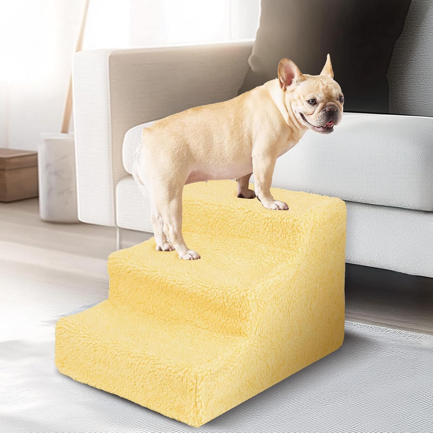 Gadvera 3-Step Dog Ramp - Non-Slip Pet Stairs for Small Dogs & Cats, Sofa Access