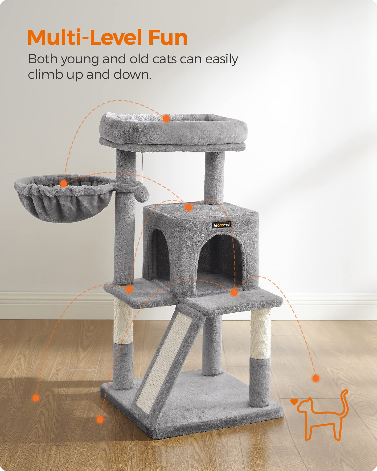 Gadvera Cat Tree - Widened Perch for Large Cats - Light Grey