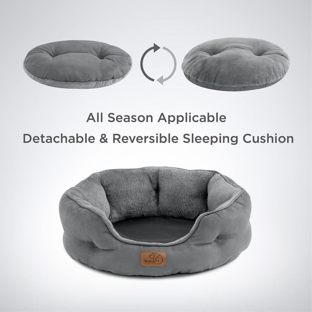 Gadvera Round Cat Bed - Washable, Slip-Resistant, Reversible Cushion, 51x48x15cm - Grey