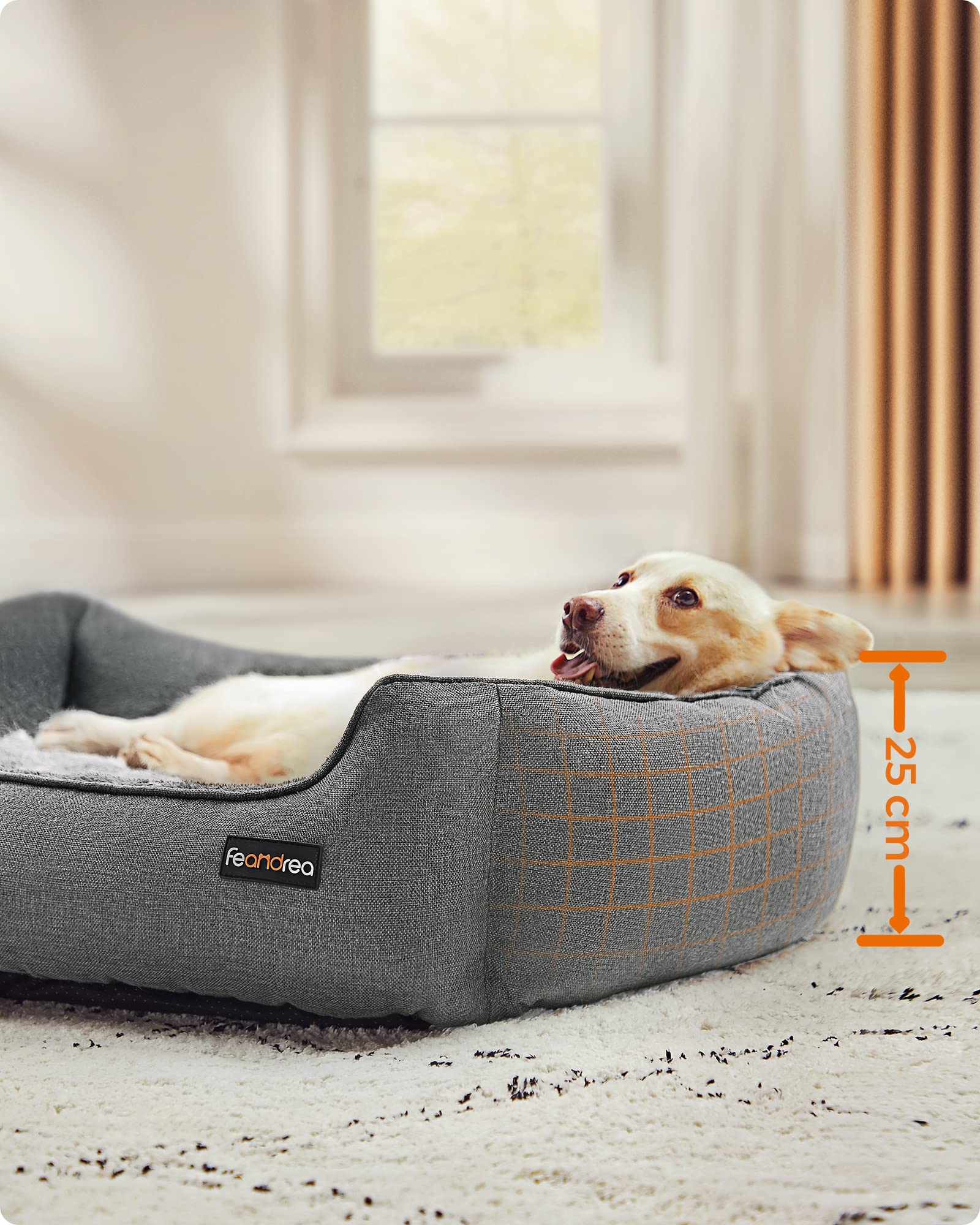 Gadvera Dog Bed - Linen-Look, Raised Edges, Non-Slip, Washable Cover, L (90x75x25cm)