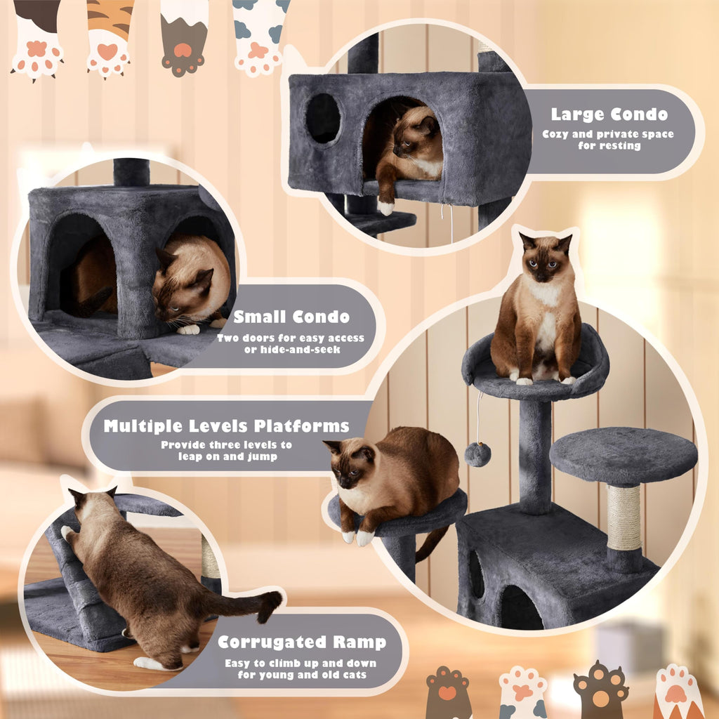 Gadvera 138.5cm Cat Tree - Scratching Posts, Condos & Ladder - Dark Grey