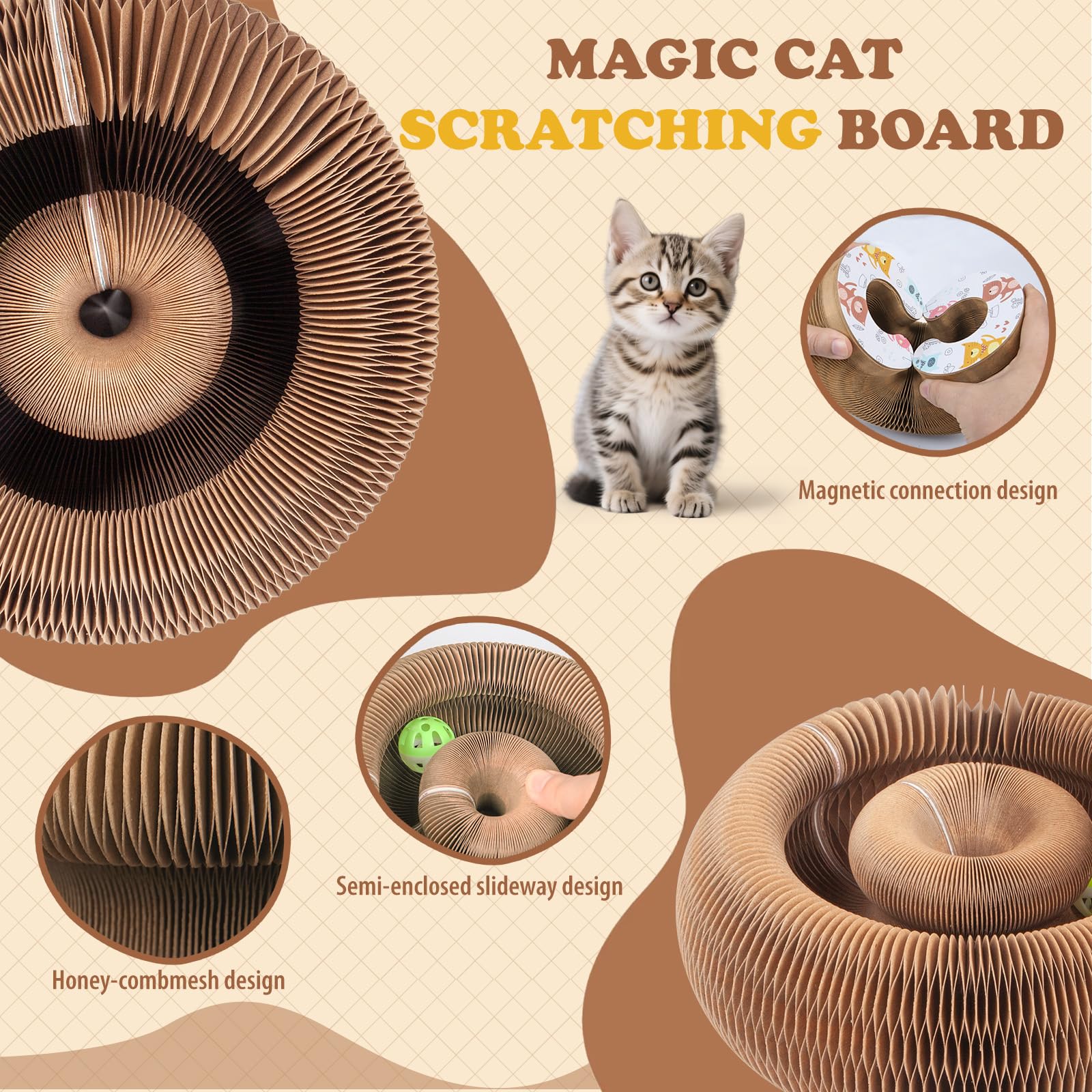 Gadvera Magic Cat Scratcher & Play Track with Ball - Curly Scratching Ring