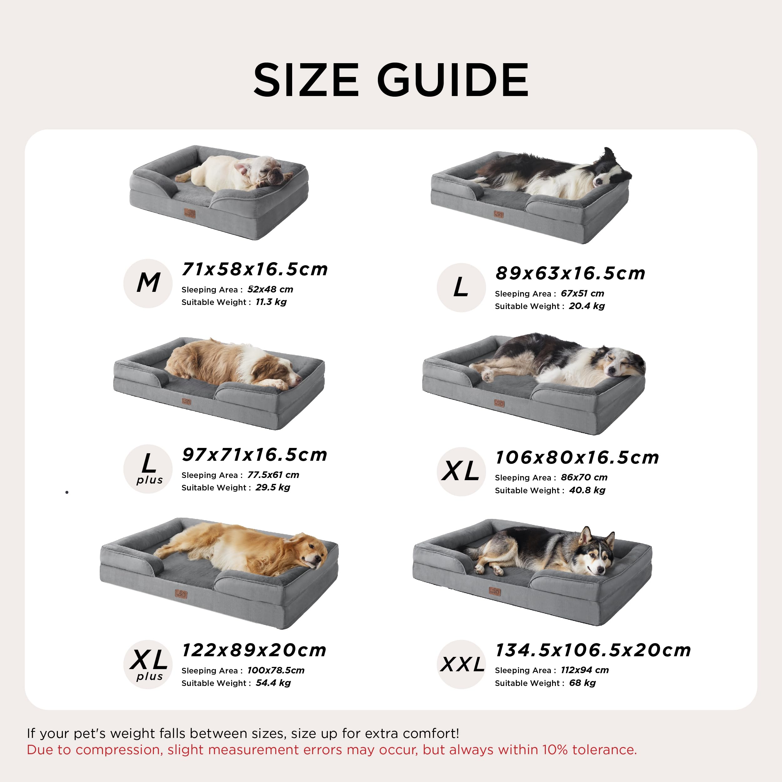 Gadvera Large Orthopedic Dog Bed Sofa - Washable, U-Shape Bolster, Waterproof, 89x63x16cm - Grey