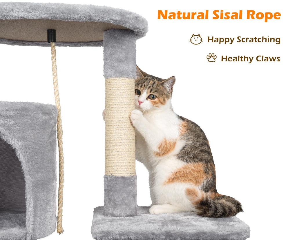 Gadvera 112cm Cat Tree - Multi-Level Scratching Post with Sisal Posts, Cave, Toy Balls - Grey