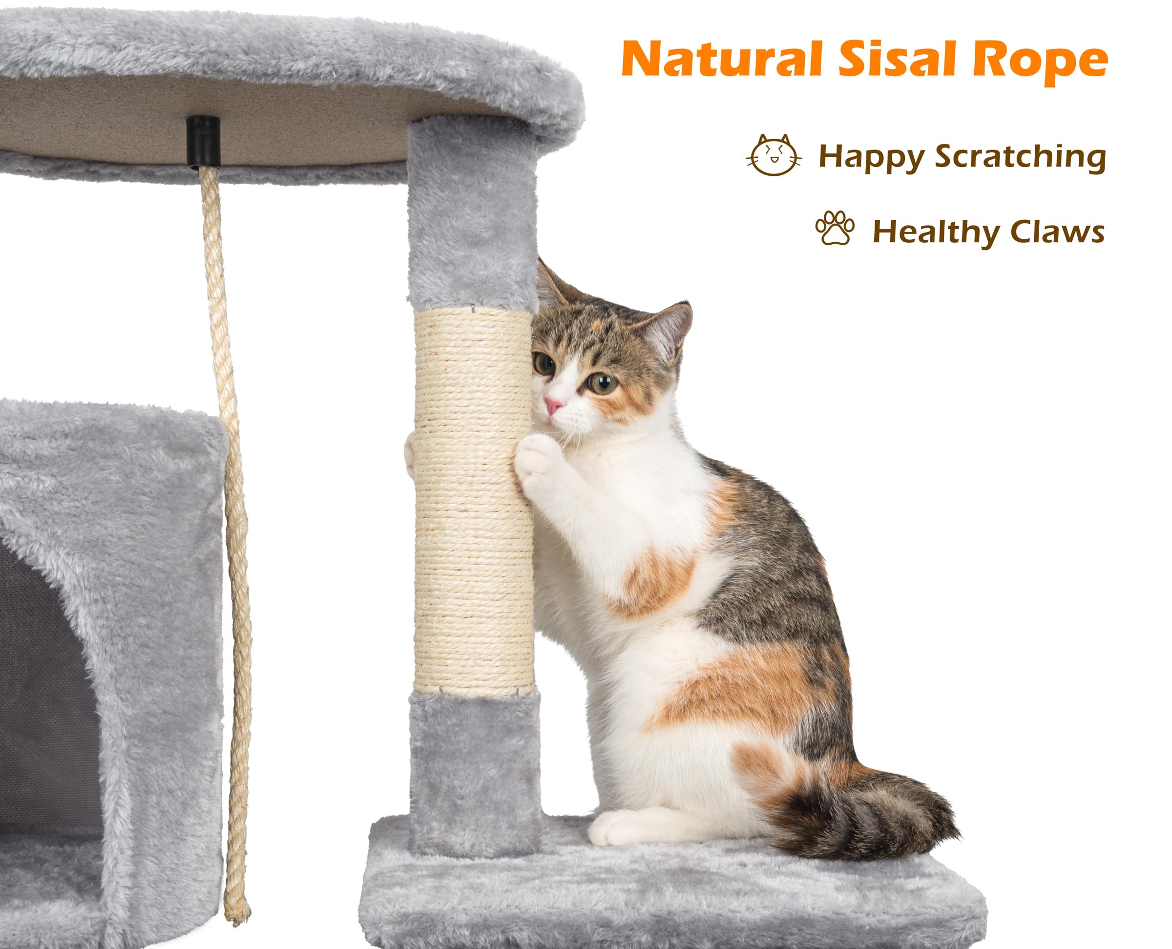 Gadvera 112cm Cat Tree - Multi-Level Scratching Post with Sisal Posts, Cave, Toy Balls - Grey