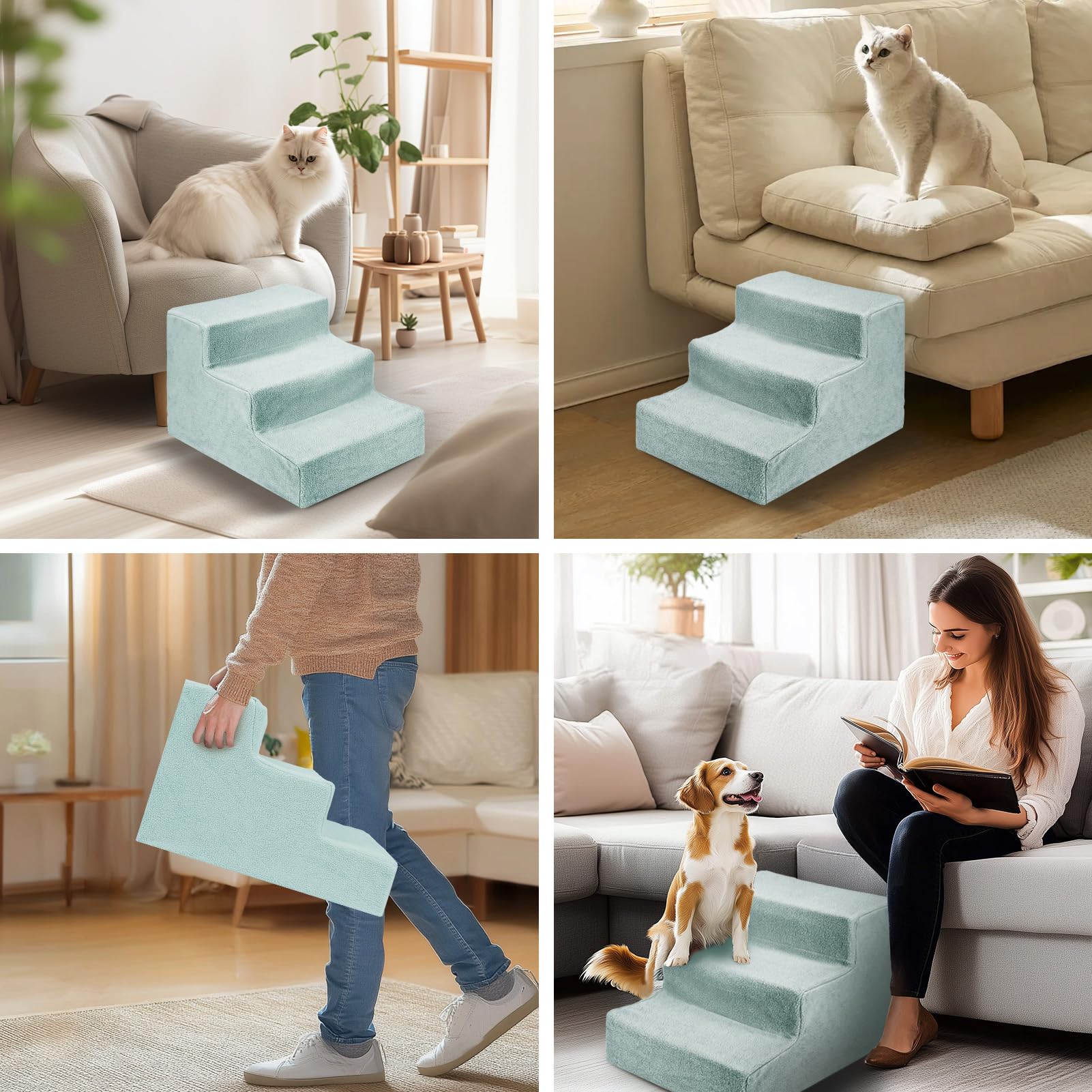 Gadvera 3-Step Dog Ramp - Non-Slip Pet Stairs for Small Dogs & Cats, Sofa Access - Grey