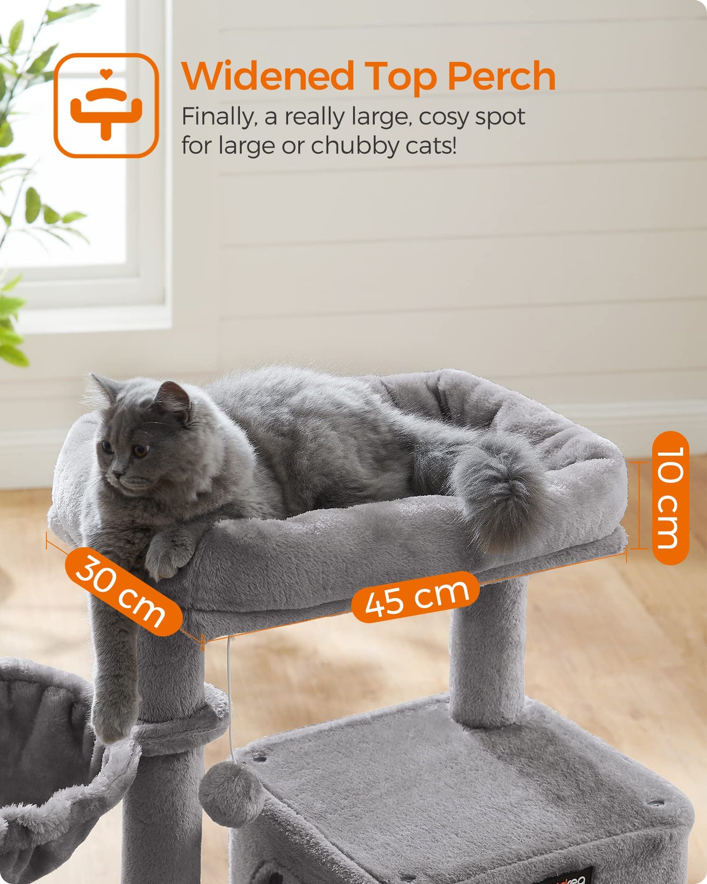 Gadvera Cat Tree - Widened Perch for Large Cats - Light Grey