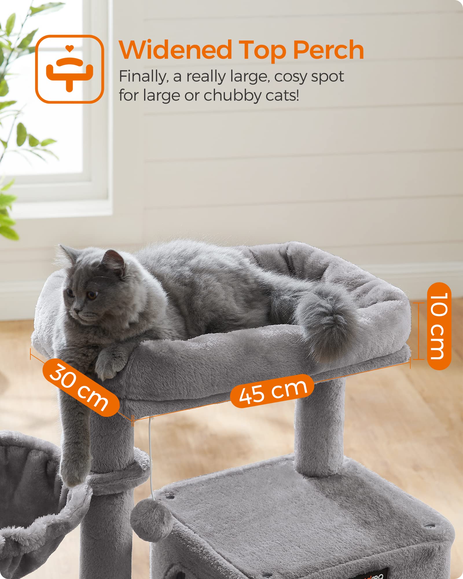 Gadvera Cat Tree - Widened Perch for Large Cats - Light Grey