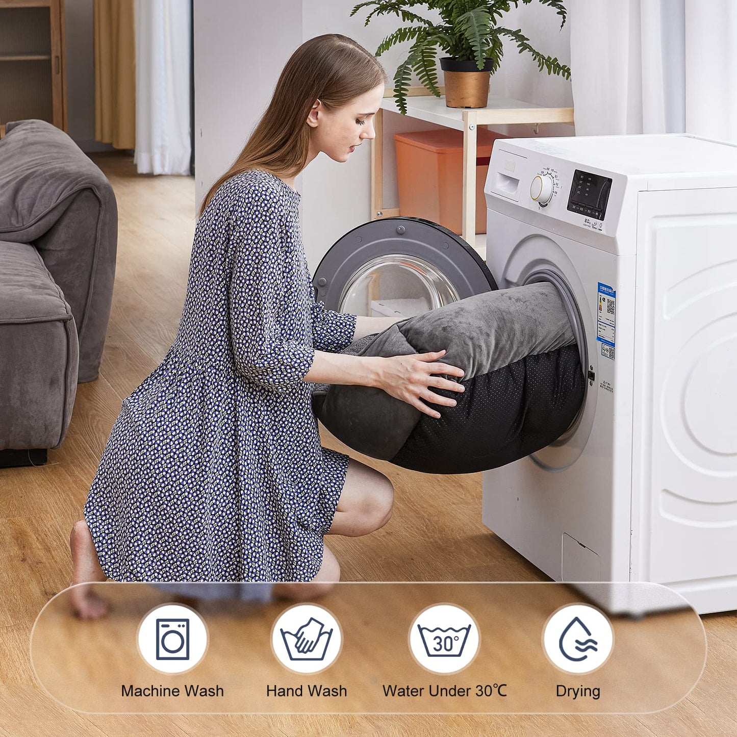 Gadvera Medium Dog Bed - Washable Plush, Non-Slip, Grey - Small, Medium, Large