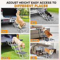 Gadvera™ Extra-Wide Aluminum Dog Ramp – Non-Slip 4-Step Folding Pet Stairs for Cars, SUVs & Trucks | Lightweight, Easy to Fold, with Carpet Surface for Safe Travel