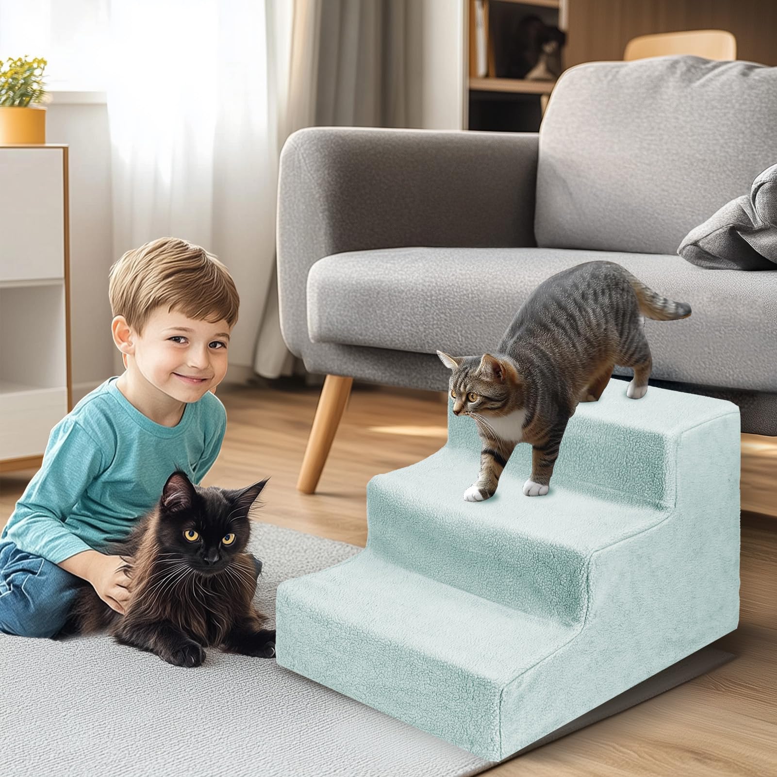 Gadvera 3-Step Dog Ramp - Non-Slip Pet Stairs for Small Dogs & Cats, Sofa Access - Grey