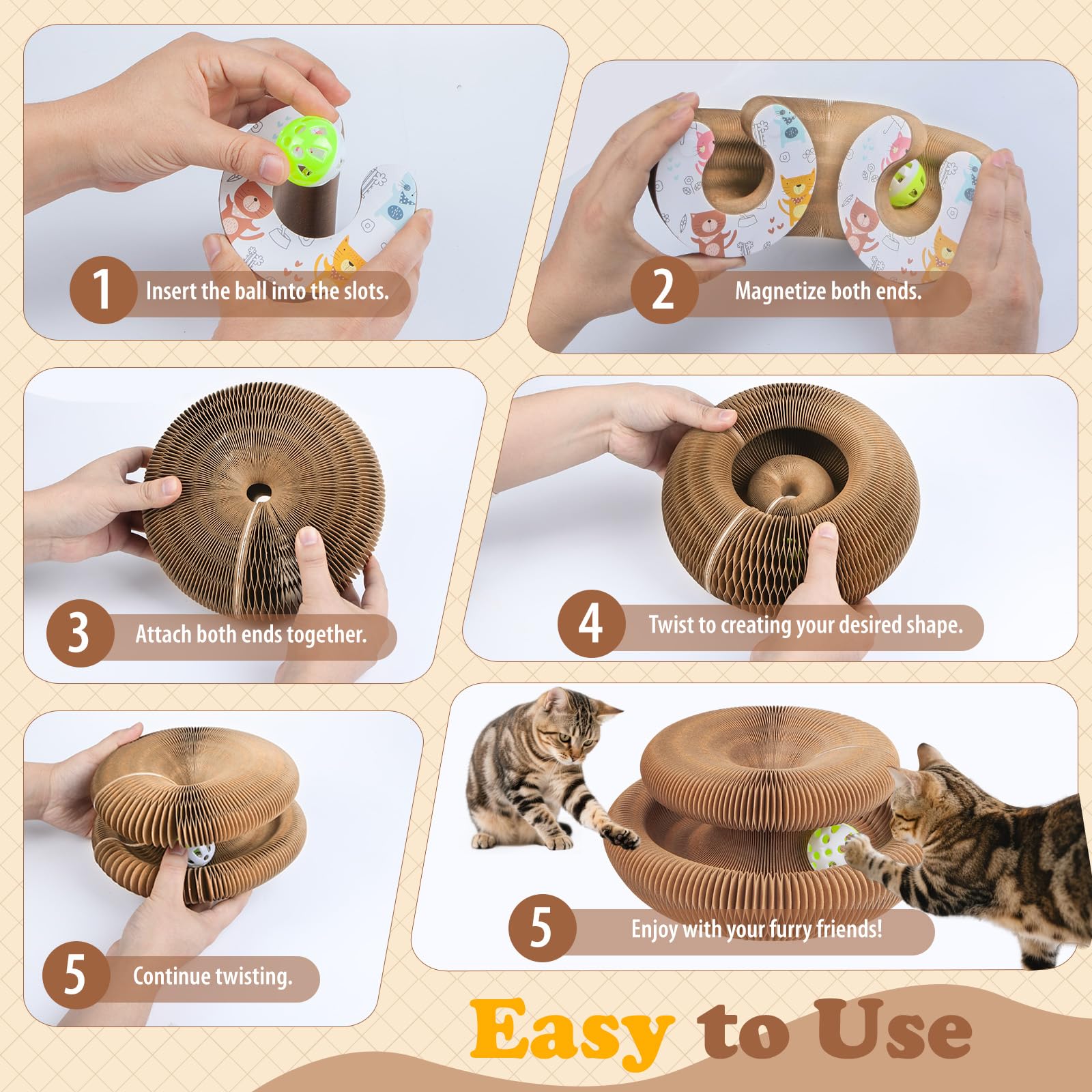 Gadvera Magic Cat Scratcher & Play Track with Ball - Curly Scratching Ring