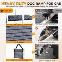 Gadvera™ Extra-Wide Aluminum Dog Ramp – Non-Slip 4-Step Folding Pet Stairs for Cars, SUVs & Trucks | Lightweight, Easy to Fold, with Carpet Surface for Safe Travel