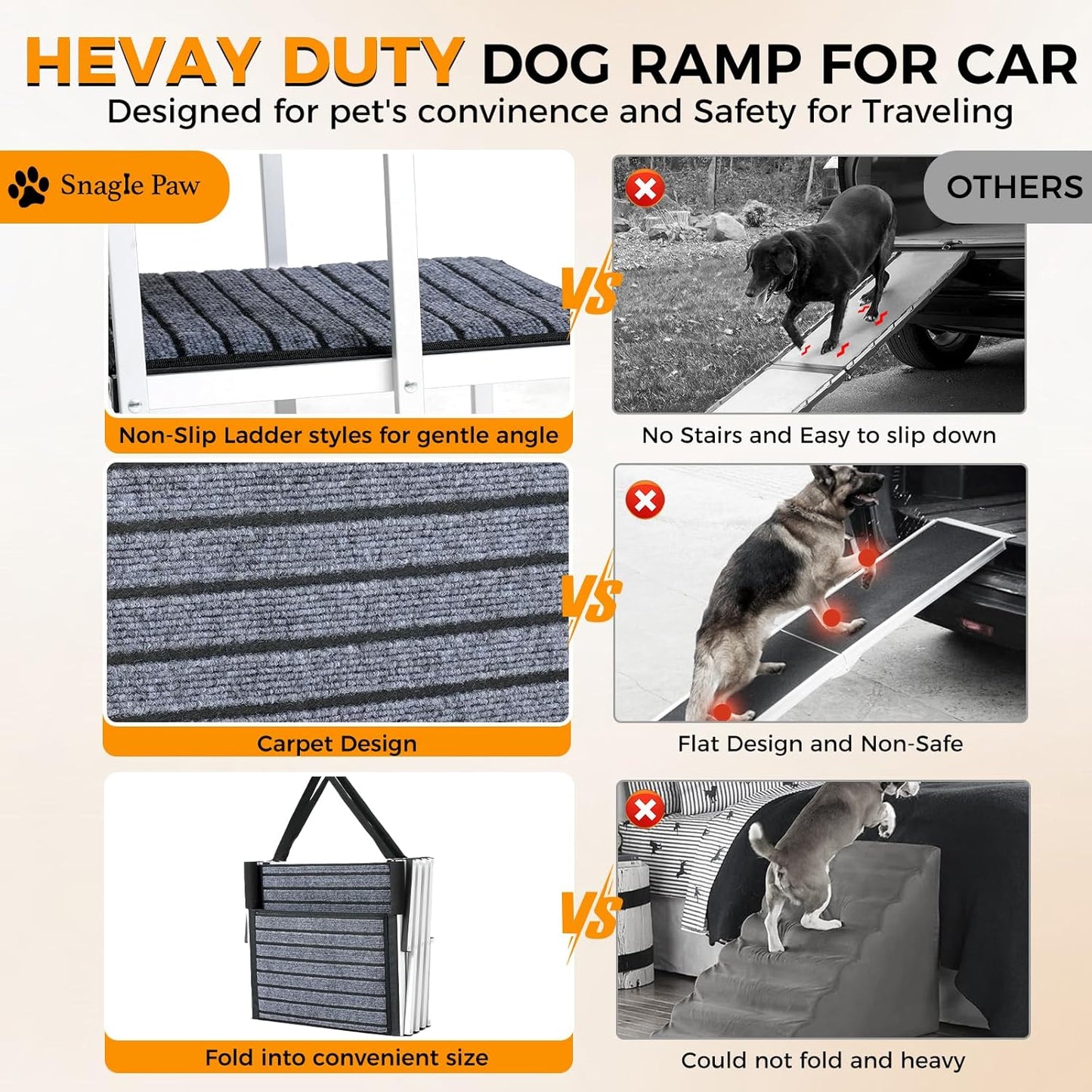 Gadvera™ Extra-Wide Aluminum Dog Ramp – Non-Slip 4-Step Folding Pet Stairs for Cars, SUVs & Trucks | Lightweight, Easy to Fold, with Carpet Surface for Safe Travel