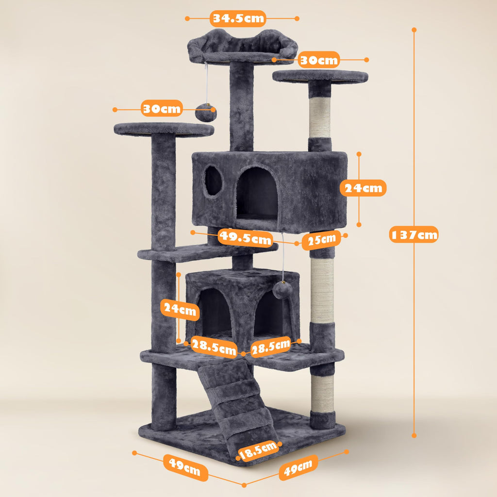 Gadvera 138.5cm Cat Tree - Scratching Posts, Condos & Ladder - Dark Grey