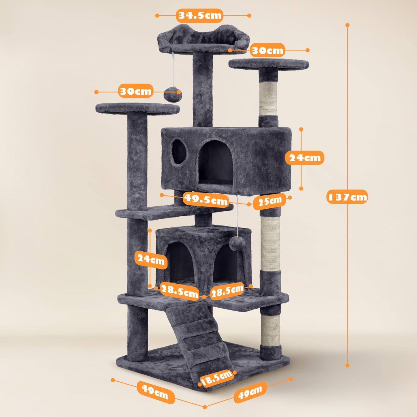 Gadvera 138.5cm Cat Tree - Scratching Posts, Condos & Ladde