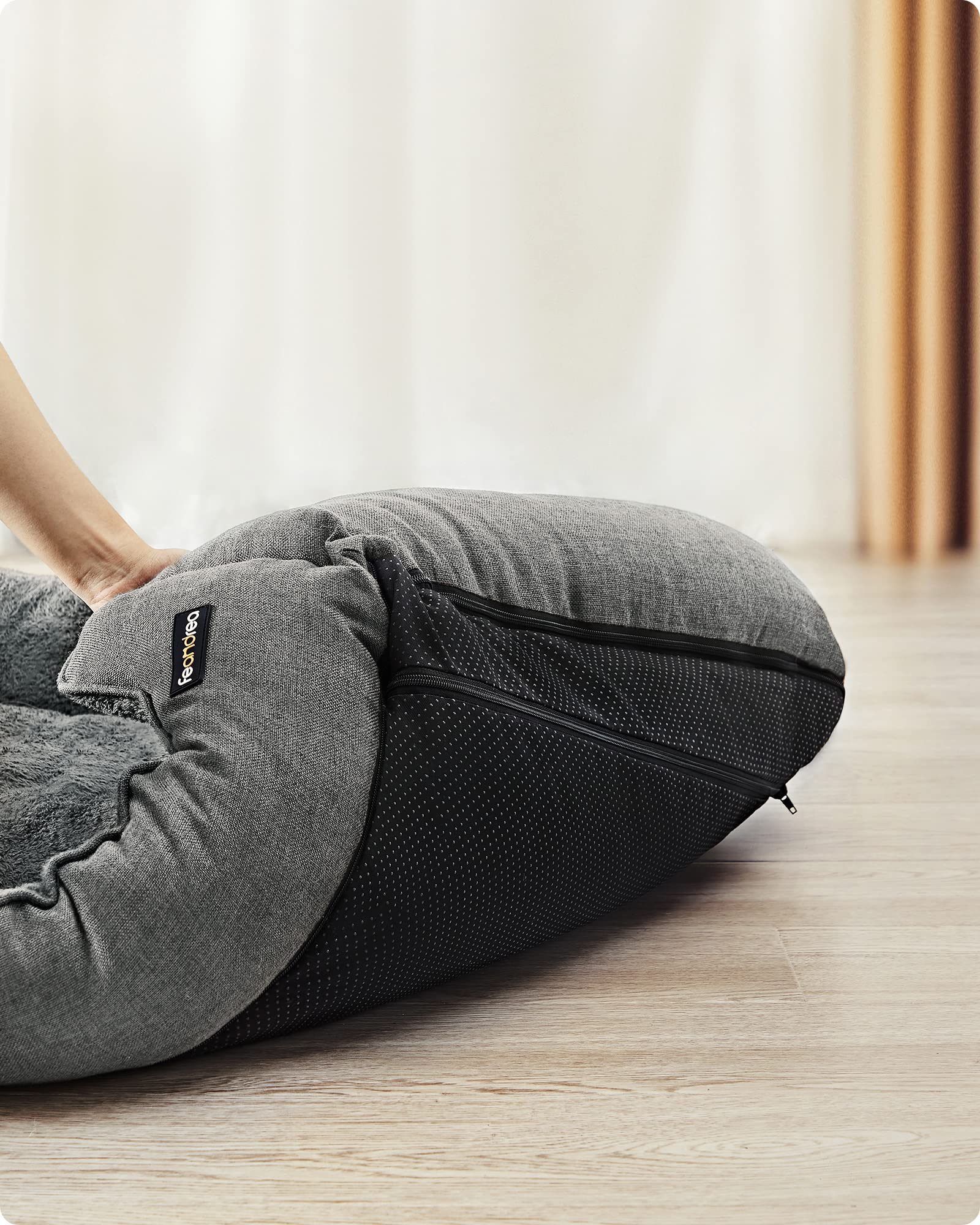Gadvera Dog Bed - Linen-Look, Raised Edges, Non-Slip, Washable Cover, L (90x75x25cm)