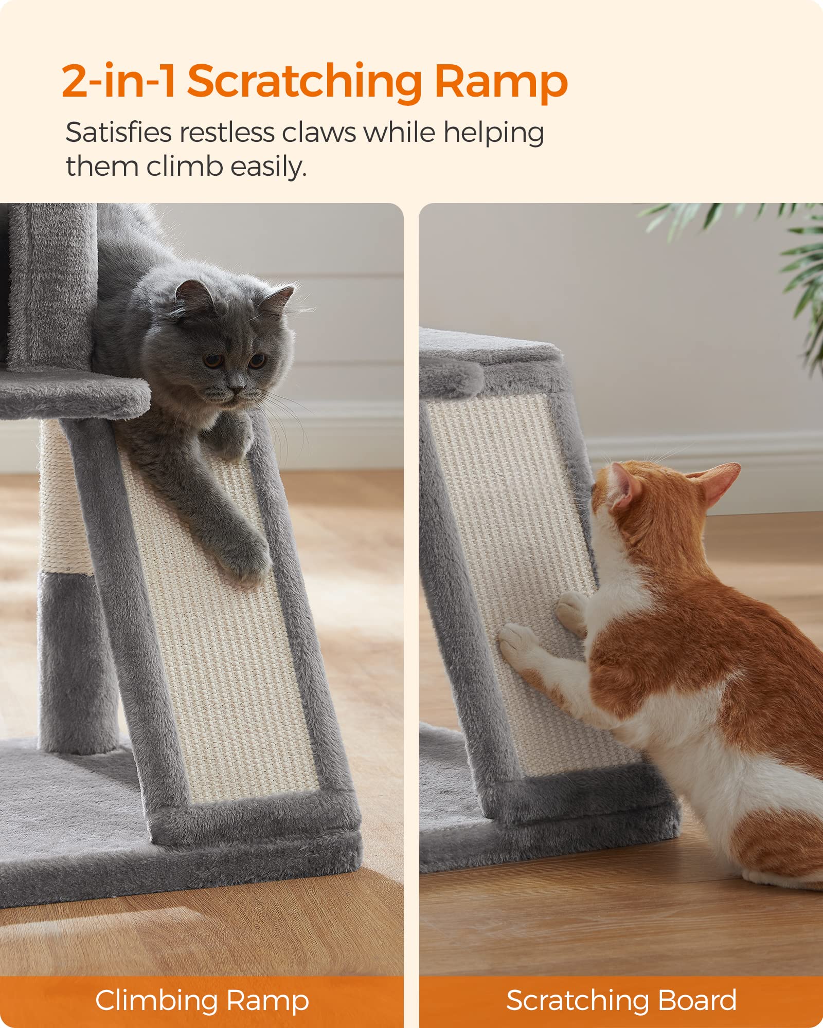 Gadvera Cat Tree - Widened Perch for Large Cats - Light Grey