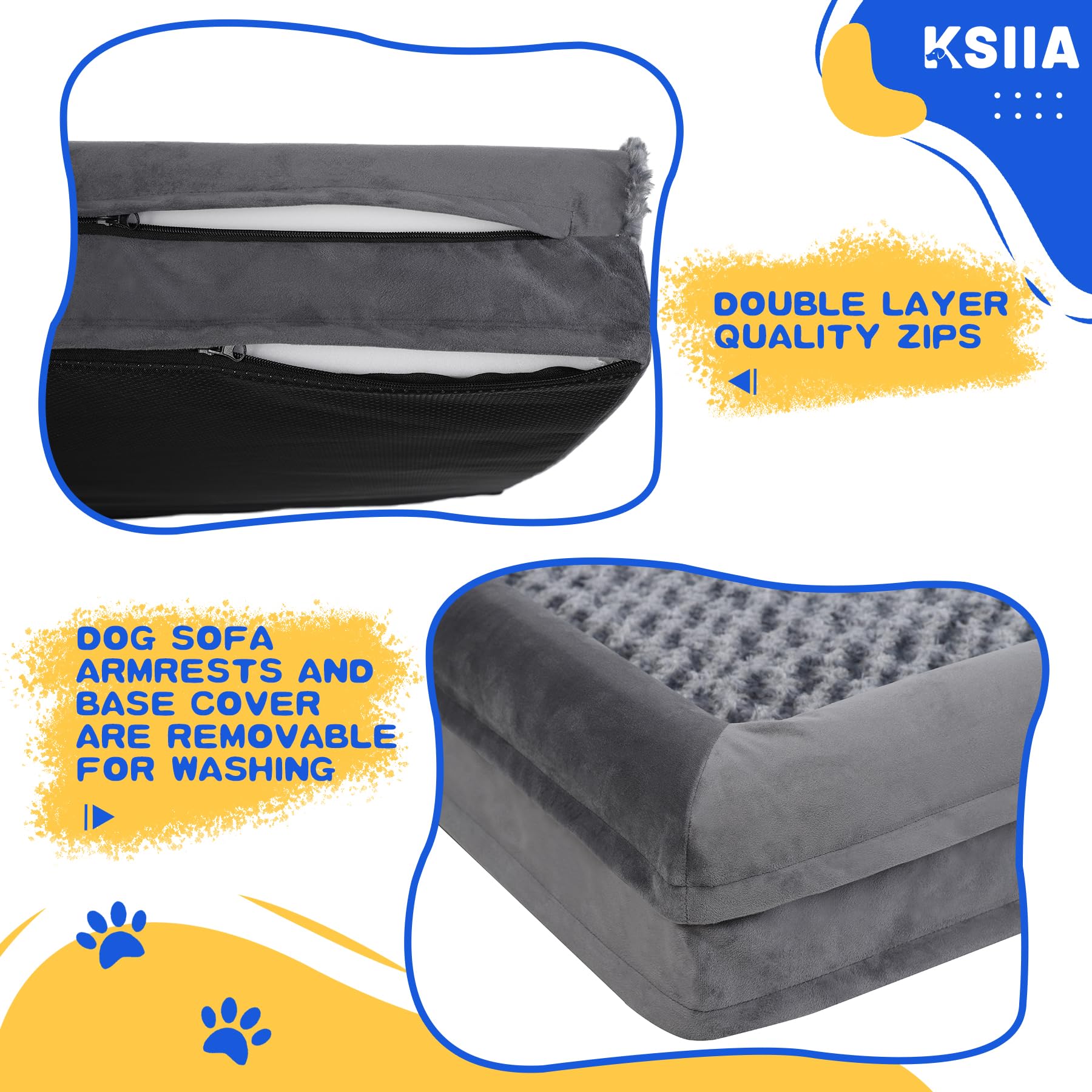 Gadvera Large Orthopedic Dog Bed - U-Shape Bolster, Waterproof, Washable Cover, 90x57x16cm - Grey
