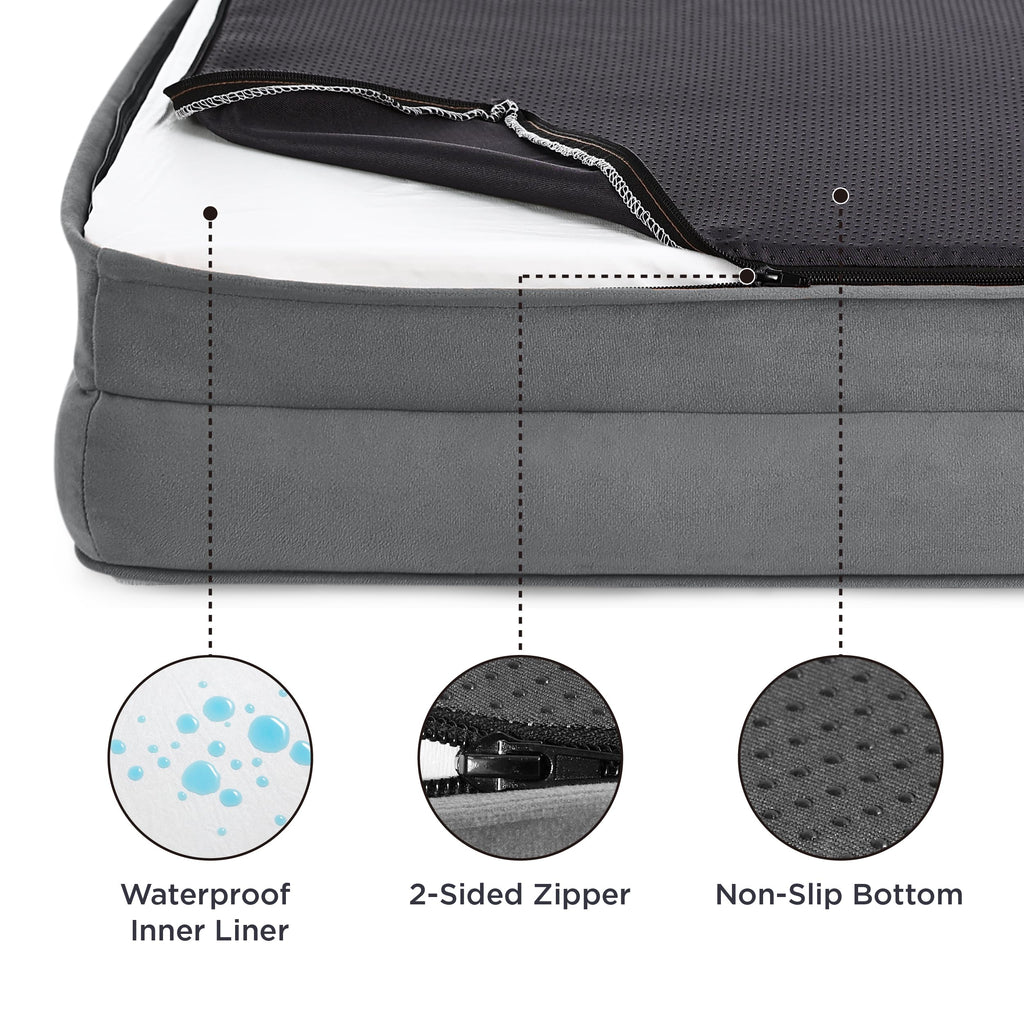 Gadvera Large Orthopedic Dog Bed Sofa - Washable, U-Shape Bolster, Waterproof, 89x63x16cm - Grey