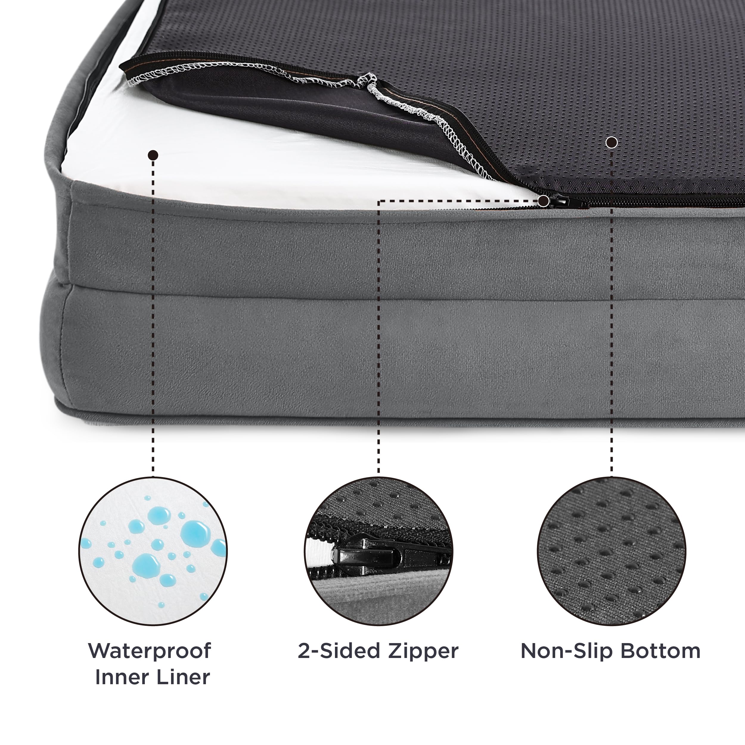 Gadvera Large Orthopedic Dog Bed Sofa - Washable, U-Shape Bolster, Waterproof, 89x63x16cm - Grey
