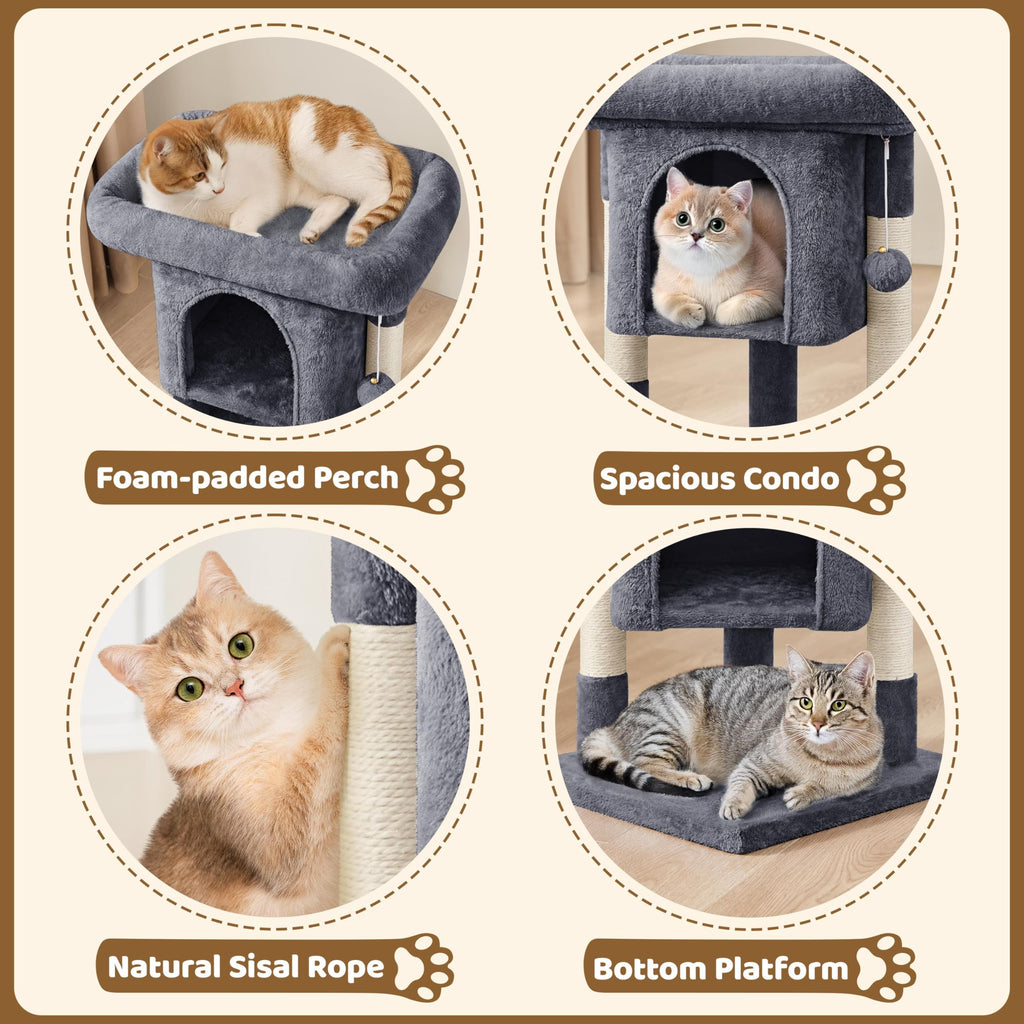Gadvera 59cm Cat Tree - Scratching Post, Condo & Hanging Ball - Dark Grey