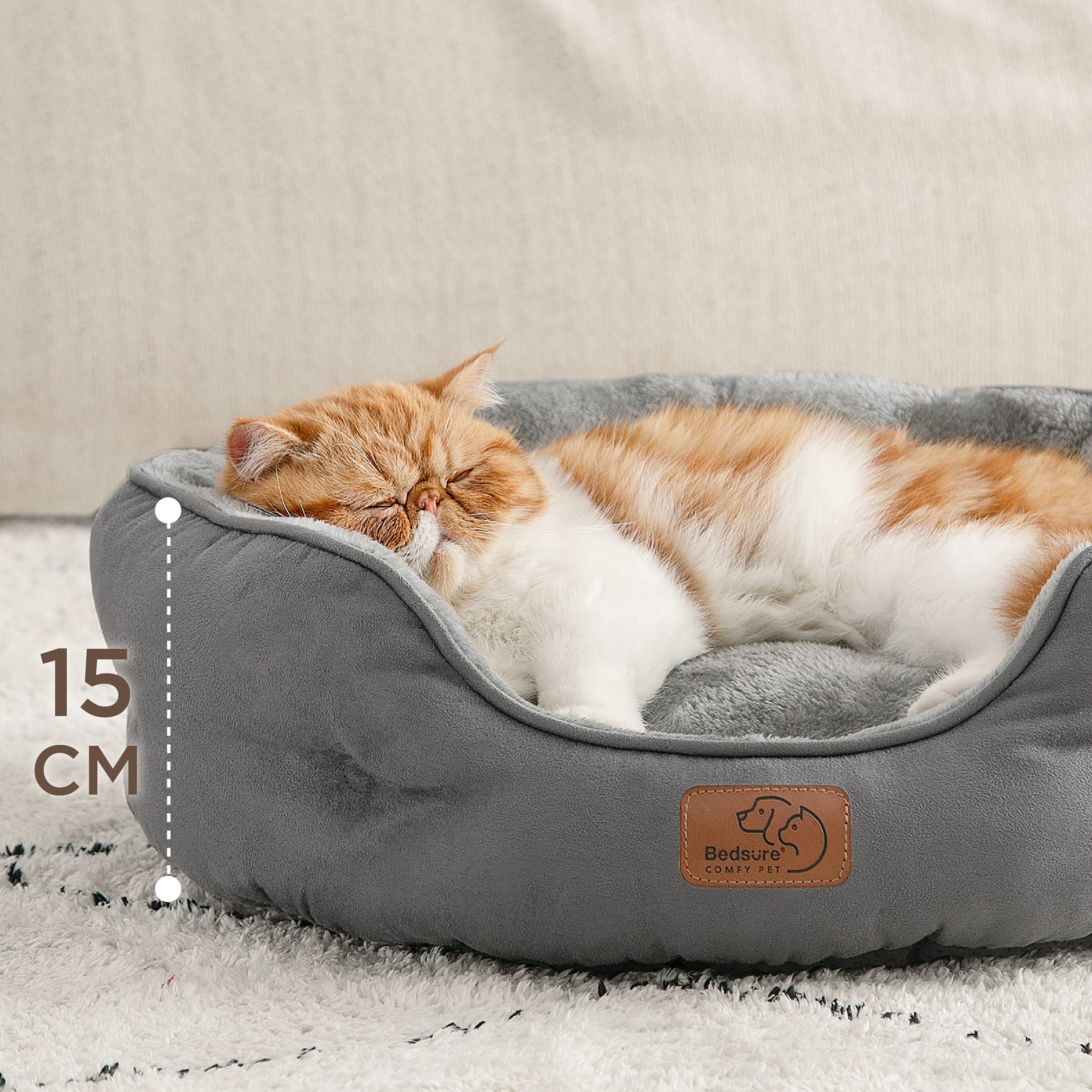 Gadvera Round Cat Bed - Washable, Slip-Resistant, Reversible Cushion, 51x48x15cm - Grey